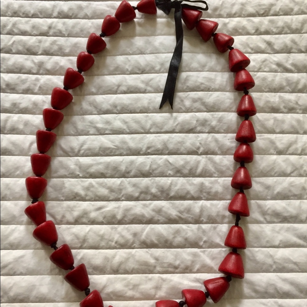 Red Wooden Bead Statement Necklace